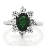 14KT White Gold Oval Emerald and Diamond Cocktail Ring